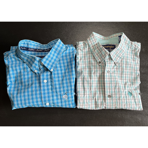 Lot Of 2 Wrangler Shirt Mens XXL George Strait Western Rodeo Plaid Cotton Blend - Picture 1 of 12
